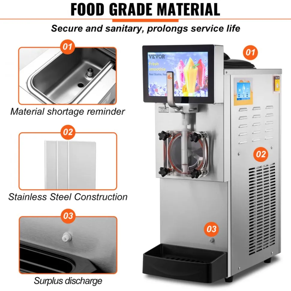 VEVOR Commercial Slushy Machine, 8L / 2.1 Gal Single Bowl, Cool and Freeze Modes, 1050W Stainless Steel Margarita Smoothie Frozen Drink Maker, Slushie Machine for Party Cafes Restaurants Bars Home