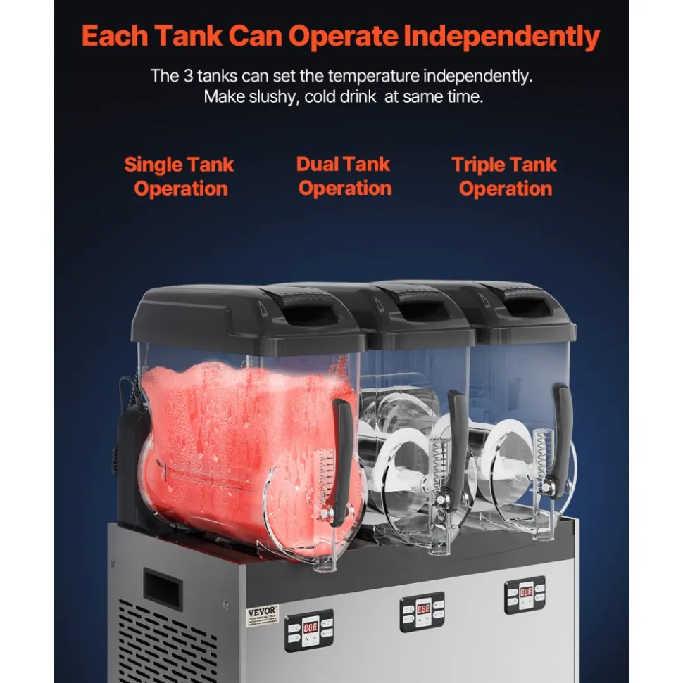 VEVOR Commercial Slushy Machine, 12Lx3 Triple Tank Frozen Drink Machine, 144 Cups Stainless Steel Margarita Smoothie Frozen Drink Maker, Slushie Maker for Home Party Restaurants Cafe Bars