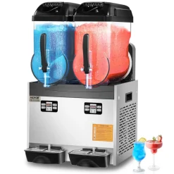 VEVOR Commercial Slushy Machine, 12Lx2 Double Tank Frozen Drink Machine, 96 Cups Stainless Steel Margarita Smoothie Frozen Drink Maker, Slushie Maker for Home Party Restaurants Cafe Bars