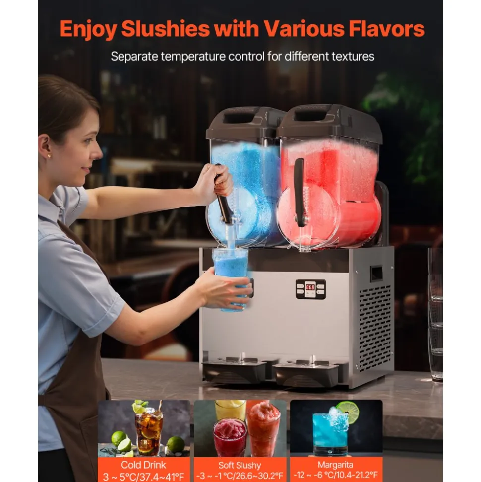 VEVOR Commercial Slushy Machine, 12Lx2 Double Tank Frozen Drink Machine, 96 Cups Stainless Steel Margarita Smoothie Frozen Drink Maker, Slushie Maker for Home Party Restaurants Cafe Bars