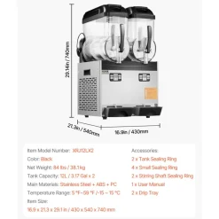 VEVOR Commercial Slushy Machine, 12Lx2 Double Tank Frozen Drink Machine, 96 Cups Stainless Steel Margarita Smoothie Frozen Drink Maker, Slushie Maker for Home Party Restaurants Cafe Bars