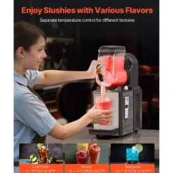 VEVOR Commercial Slushy Machine, 4L Single Tank Frozen Drink Machine, 16 Cups Stainless Steel Margarita Smoothie Frozen Drink Maker, Slushie Maker for Home Party Restaurants Cafe Bars