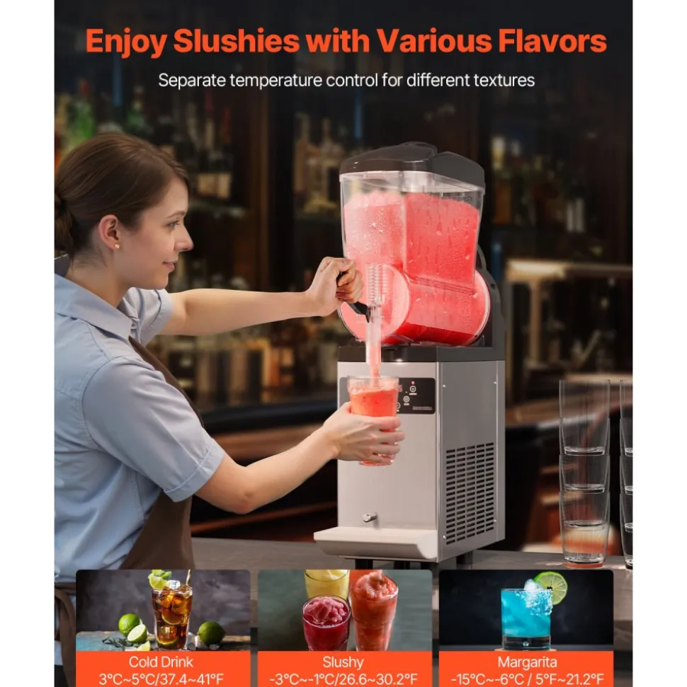 VEVOR Commercial Slushy Machine, 300W 110V, 6L/1.6 Gal 25 Cups Single-Bowl, Stainless Steel Margarita Smoothie Frozen Drink Maker, Slushie Machine for Cafes Restaurants Bars Home Use
