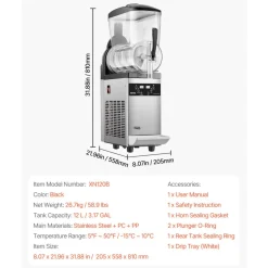 VEVOR Commercial Slushy Machine, 300W 110V, 6L/1.6 Gal 25 Cups Single-Bowl, Stainless Steel Margarita Smoothie Frozen Drink Maker, Slushie Machine for Cafes Restaurants Bars Home Use
