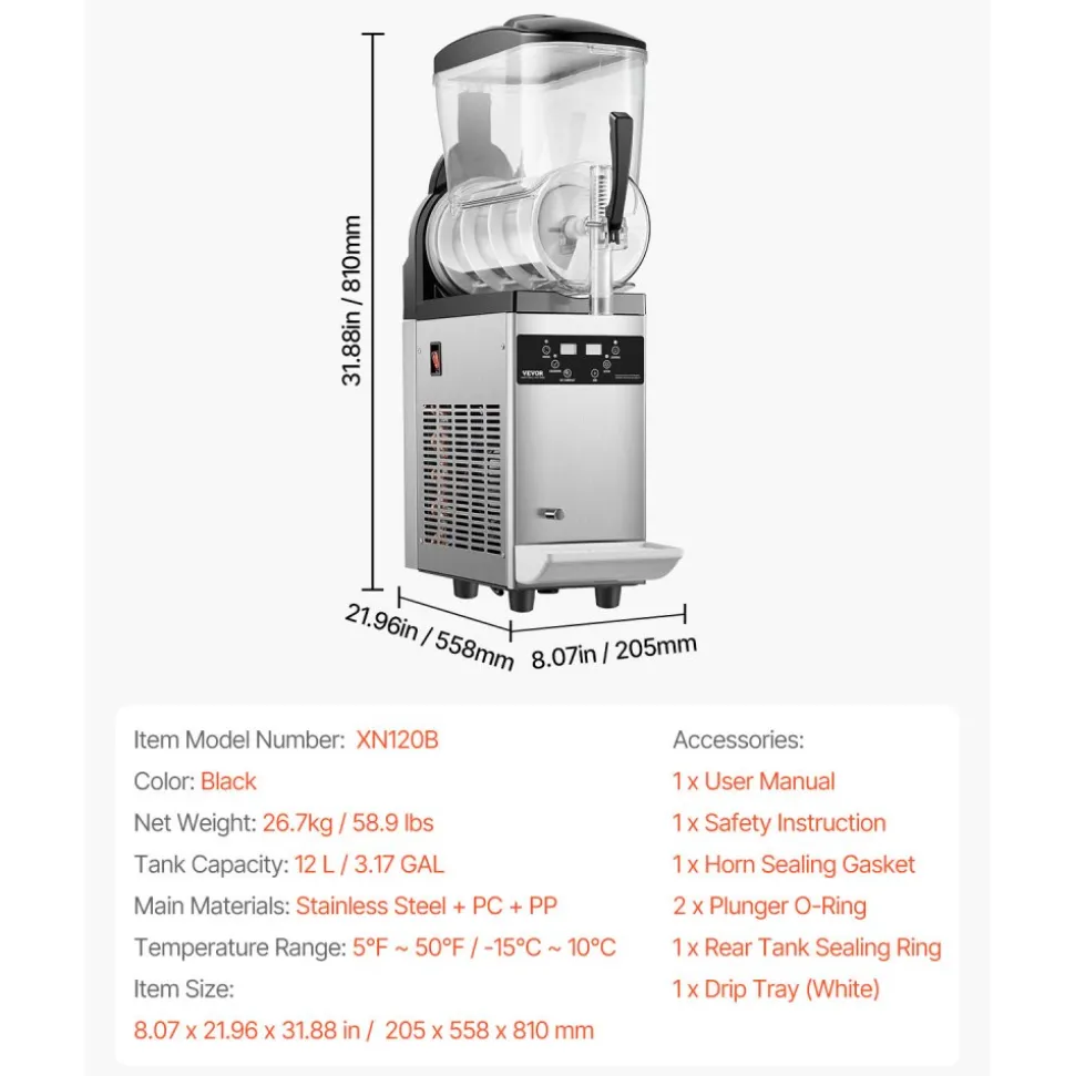 VEVOR Commercial Slushy Machine, 300W 110V, 6L/1.6 Gal 25 Cups Single-Bowl, Stainless Steel Margarita Smoothie Frozen Drink Maker, Slushie Machine for Cafes Restaurants Bars Home Use