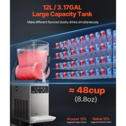 VEVOR Commercial Slushy Machine, 300W 110V, 6L/1.6 Gal 25 Cups Single-Bowl, Stainless Steel Margarita Smoothie Frozen Drink Maker, Slushie Machine for Cafes Restaurants Bars Home Use