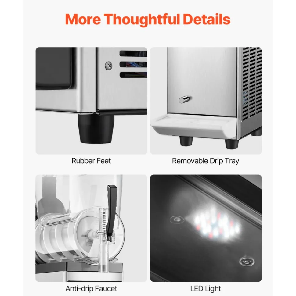 VEVOR Commercial Slushy Machine, 300W 110V, 6L/1.6 Gal 25 Cups Single-Bowl, Stainless Steel Margarita Smoothie Frozen Drink Maker, Slushie Machine for Cafes Restaurants Bars Home Use