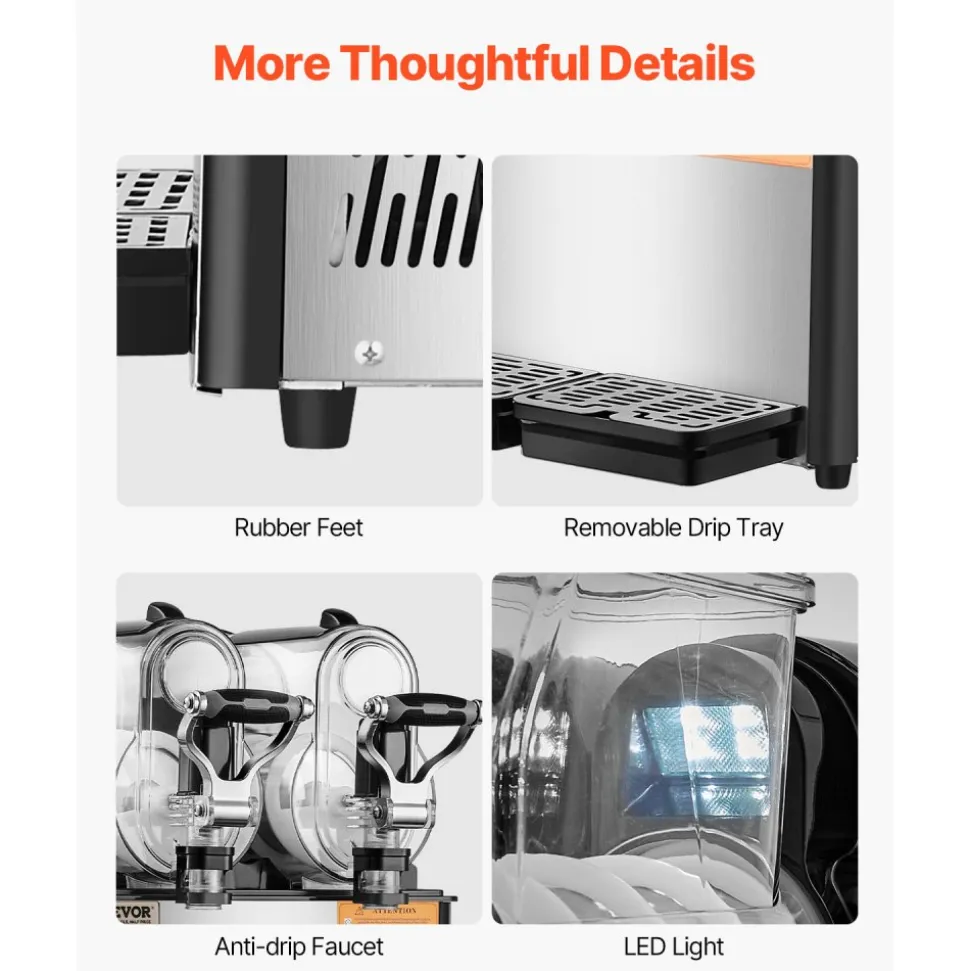 VEVOR Commercial Slushy Machine, 3Lx2 Double Tank Frozen Drink Machine, 24 Cups Stainless Steel Margarita Smoothie Frozen Drink Maker, Slushie Maker for Home Party Restaurants Cafe Bars