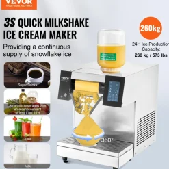 VEVOR Commercial Snowflake Ice Machine, 573LBS/24H Snowflake Ice Maker, Stainless Steel Ice Shaver Machine, Electric Snow Cone Maker, Air Cooling System for Rapid Heat Dissipation, for Bakery, Cafe