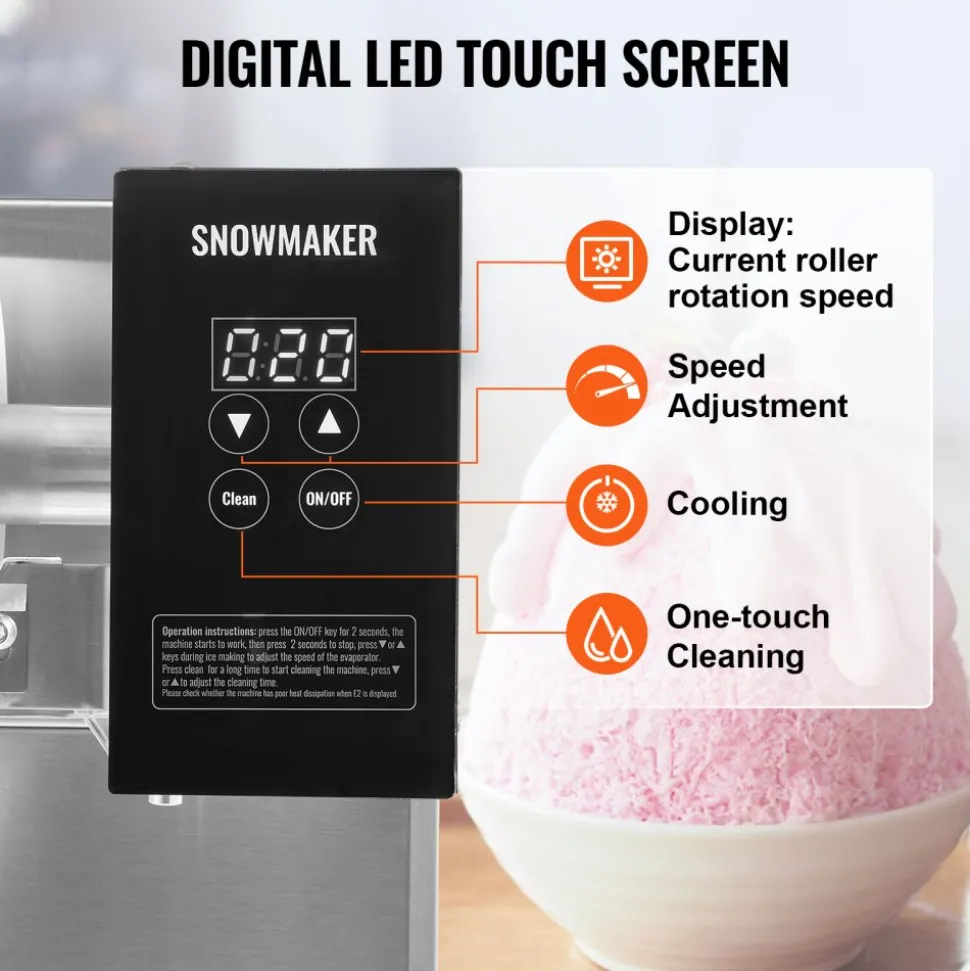 VEVOR Commercial Snowflake Ice Machine, 375LBS/24H Snowflake Ice Maker, Stainless Steel Ice Shaver Machine, Electric Snow Cone Maker, Air Cooling System for Rapid Heat Dissipation, for Bakery, Cafe