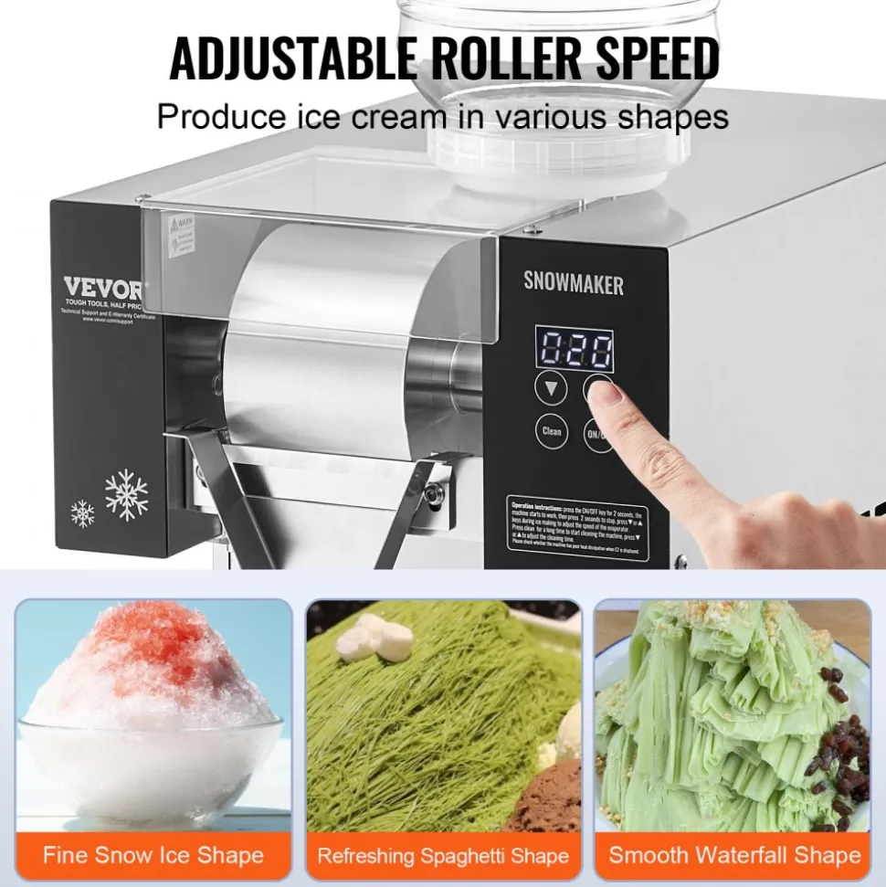 VEVOR Commercial Snowflake Ice Machine, 375LBS/24H Snowflake Ice Maker, Stainless Steel Ice Shaver Machine, Electric Snow Cone Maker, Air Cooling System for Rapid Heat Dissipation, for Bakery, Cafe