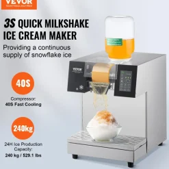 VEVOR Commercial Snowflake Ice Machine, 397LBS/24H Snowflake Ice Maker, Stainless Steel Ice Shaver Machine, Electric Snow Cone Maker, Air Cooling System for Rapid Heat Dissipation, for Bakery, Cafe