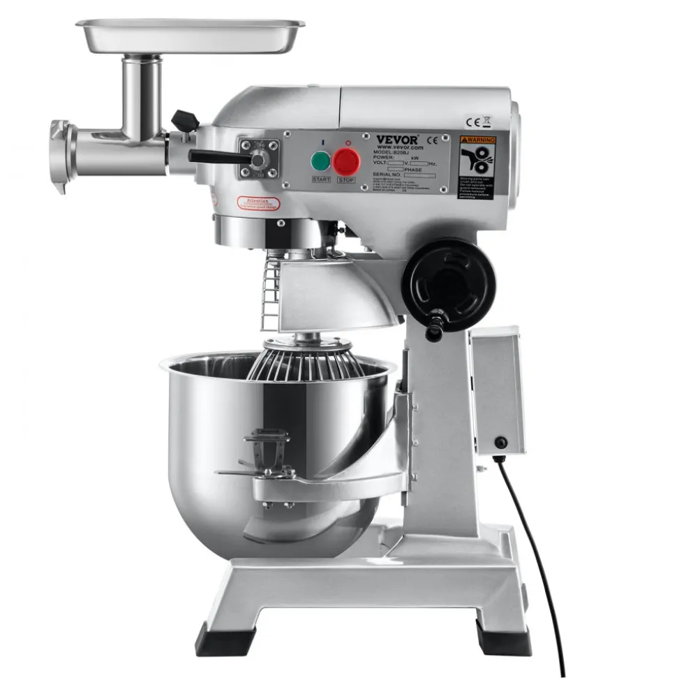 VEVOR Commercial Stand Mixer, 20Qt Stainless Steel Bowl, 1100W 2 in 1 Multifunctional Electric Food Mixer with Meat Grinder & 3 Speeds, Dough Hook Whisk Beater Included, Perfect for Bakery Pizzeria
