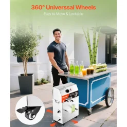 VEVOR Commercial Sugar Cane Juicer, 800W Electric Sugarcane Juicer Machine with 661LBS/H High Output, 3 Stainless Steel Rollers, Sugar Cane Press Juice Extractor Squeezer on Wheels for Home/Commercial