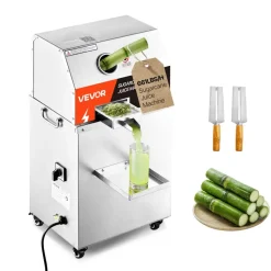 VEVOR Commercial Sugar Cane Juicer, 800W Electric Sugarcane Juicer Machine with 661LBS/H High Output, 3 Stainless Steel Rollers, Sugar Cane Press Juice Extractor Squeezer on Wheels for Home/Commercial