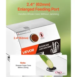 VEVOR Commercial Sugar Cane Juicer, 800W Electric Sugarcane Juicer Machine with 661LBS/H High Output, 3 Stainless Steel Rollers, Sugar Cane Press Juice Extractor Squeezer on Wheels for Home/Commercial