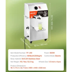 VEVOR Commercial Sugar Cane Juicer, 800W Electric Sugarcane Juicer Machine with 661LBS/H High Output, 3 Stainless Steel Rollers, Sugar Cane Press Juice Extractor Squeezer on Wheels for Home/Commercial