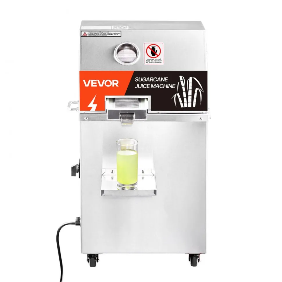 VEVOR Commercial Sugar Cane Juicer, 800W Electric Sugarcane Juicer Machine with 661LBS/H High Output, 3 Stainless Steel Rollers, Sugar Cane Press Juice Extractor Squeezer on Wheels for Home/Commercial