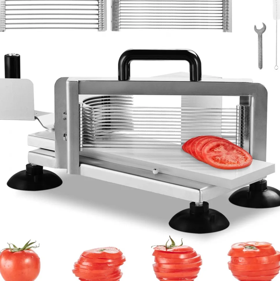 VEVOR Commercial Tomato Slicer, 1/4"+3/8"+3/16" Tomato Cutter Slicer, Stainless Steel Heavy Duty Tomato Slicer Machine, Manual Tomato Slicer with Non-slip Feet, Cutting Tomatoes, Cucumbers, Bananas