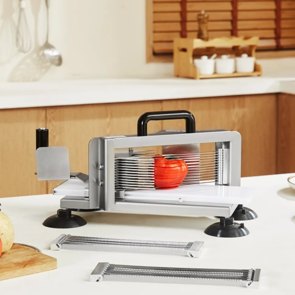 VEVOR Commercial Tomato Slicer, 1/4"+3/8"+3/16" Tomato Cutter Slicer, Stainless Steel Heavy Duty Tomato Slicer Machine, Manual Tomato Slicer with Non-slip Feet, Cutting Tomatoes, Cucumbers, Bananas