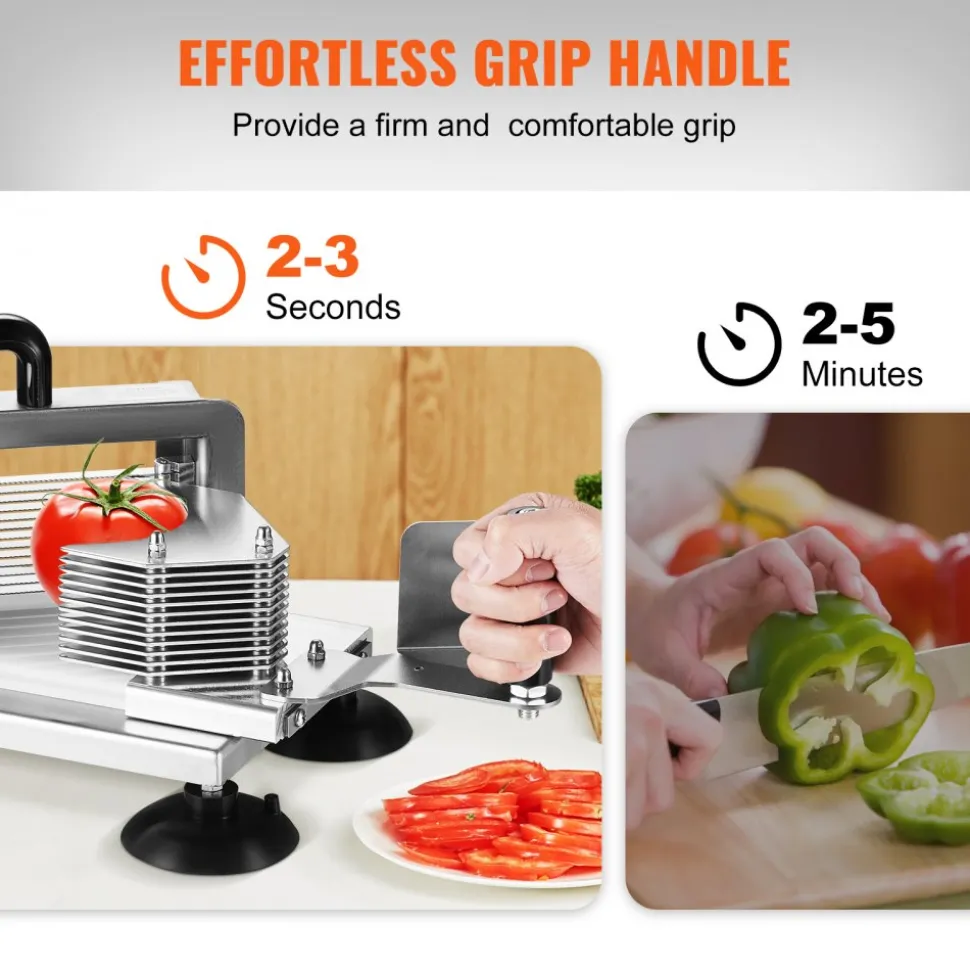 VEVOR Commercial Tomato Slicer, 3/16 inch Tomato Cutter Slicer, Stainless Steel Heavy Duty Tomato Slicer Machine, Manual Tomato Slicer with Non-slip Feet, for Cutting Tomatoes, Cucumbers, Bananas