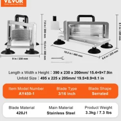 VEVOR Commercial Tomato Slicer, 3/16 inch Tomato Cutter Slicer, Stainless Steel Heavy Duty Tomato Slicer Machine, Manual Tomato Slicer with Non-slip Feet, for Cutting Tomatoes, Cucumbers, Bananas