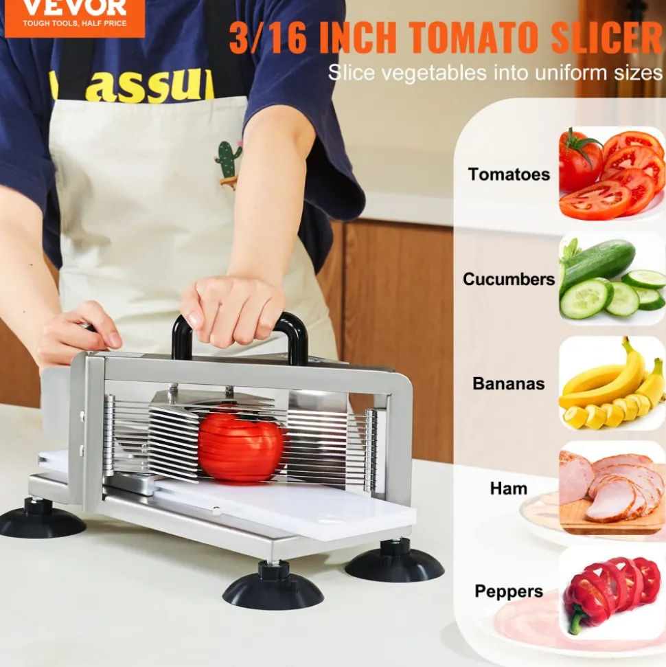 VEVOR Commercial Tomato Slicer, 3/16 inch Tomato Cutter Slicer, Stainless Steel Heavy Duty Tomato Slicer Machine, Manual Tomato Slicer with Non-slip Feet, for Cutting Tomatoes, Cucumbers, Bananas