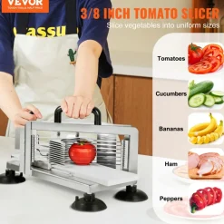 VEVOR Commercial Tomato Slicer, 3/8 inch Tomato Cutter Slicer, Stainless Steel Heavy Duty Tomato Slicer Machine, Manual Tomato Slicer with Non-slip Feet, for Cutting Tomatoes, Cucumbers, Bananas