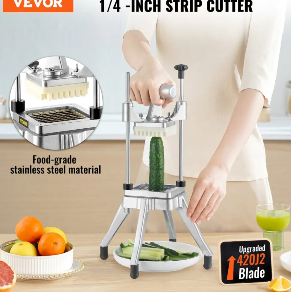 VEVOR Commercial Vegetable Fruit Chopper 1/4" Blade Heavy Duty Professional Food Dicer Kattex French Fry Cutter Onion Slicer Stainless Steel for Tomato Peppers Potato Mushroom
