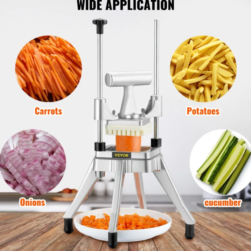 VEVOR Commercial Vegetable Fruit Chopper 3/8″ Blade Heavy Duty Professional Food Dicer Kattex French Fry Cutter Onion Slicer Stainless Steel for Tomato Peppers Potato Mushroom, Sliver