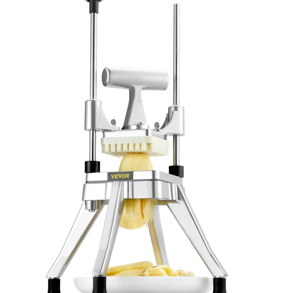 VEVOR Commercial Vegetable Fruit Chopper, Stainless Steel French Fry Cutter with 4 Blades 1/4" 3/8" 1/2", 6-wedge Slicer, Chopper Dicer with Tray, Heavy Duty Cutter for Potato Tomato Onion Mushroom