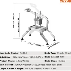 VEVOR Commercial Vegetable Slicer, 1/4 and 1/2 inch Tomato Slicer, Stainless Steel and Aluminum Alloy Vegetable Cutter Slicer, Manual Tomato Slicer with Non-slip Feet, for Tomatoes, Onions, Potatoes