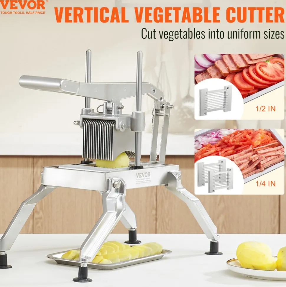 VEVOR Commercial Vegetable Slicer, 1/4 and 1/2 inch Tomato Slicer, Stainless Steel and Aluminum Alloy Vegetable Cutter Slicer, Manual Tomato Slicer with Non-slip Feet, for Tomatoes, Onions, Potatoes