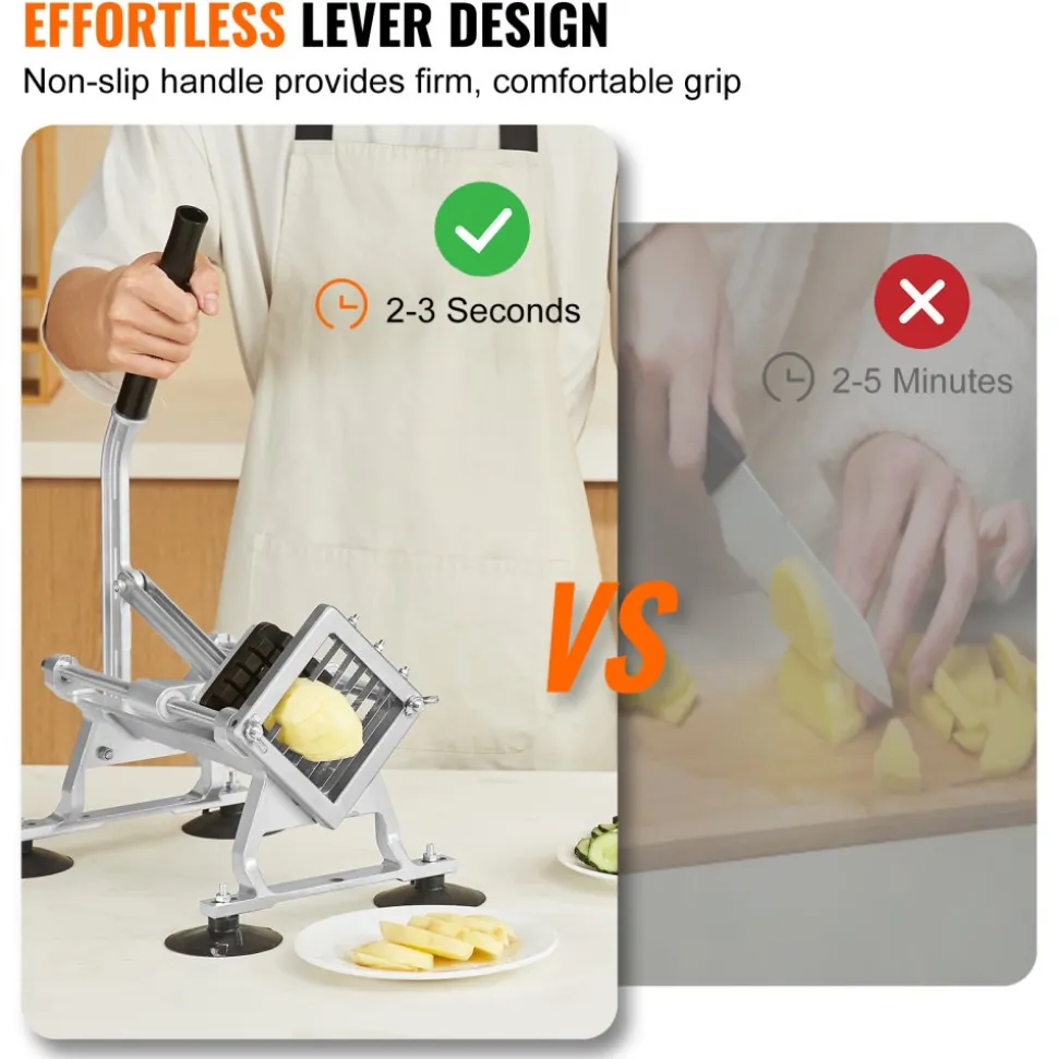VEVOR Commercial Vegetable Slicer, 1/4"+3/8"+1/2" Fruit Slicer, Stainless Steel and Aluminum Alloy Vegetable Cutter Slicer Machine, Manual Slicer with Non-slip Feet, for Radishes, Onions, Potatoes