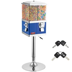 VEVOR Commercial Vending Machine, Four Compartment Rotatable Gumball and Candy Dispenser, Adjustable Height Coin Operated Candy Bank with Iron Stand, for Business Toy Capsules Bouncy Balls Nut, Blue