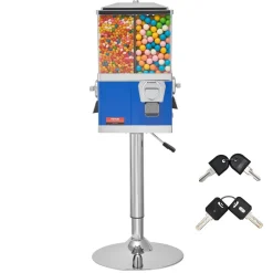 VEVOR Commercial Vending Machine, Four Compartment Rotatable Gumball and Candy Dispenser, Adjustable Height Coin Operated Candy Bank with Iron Stand, for Business Toy Capsules Bouncy Balls Nut, Blue