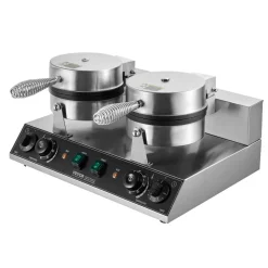 VEVOR Commercial Waffle Maker, Dual-Head Round Waffle Baker Machine, 2460W Non-Stick Stainless Steel Belgian Waffle Iron with Temp and Time Control, Handle, for Restaurant Bakery Snack Bar Family