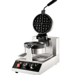 VEVOR Commercial Waffle Maker, 1 Piece per Batch, 1300W Round Waffle Iron, Non-Stick Waffle Baker Machine with 122-572℉ / 50-300℃ Temp Range Teflon-Coated Baking Pans Stainless Steel Body, 120V