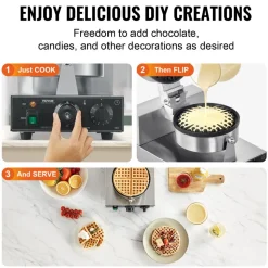 VEVOR Commercial Waffle Maker, 10PCS Rectangle Waffle Baker Machine, 1550W Non-Stick Stainless Steel Belgian Waffle Iron with Temp and Time Control, Handle, for Restaurant Bakery Snack Bar Family