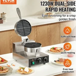 VEVOR Commercial Waffle Maker, 10PCS Rectangle Waffle Baker Machine, 1550W Non-Stick Stainless Steel Belgian Waffle Iron with Temp and Time Control, Handle, for Restaurant Bakery Snack Bar Family