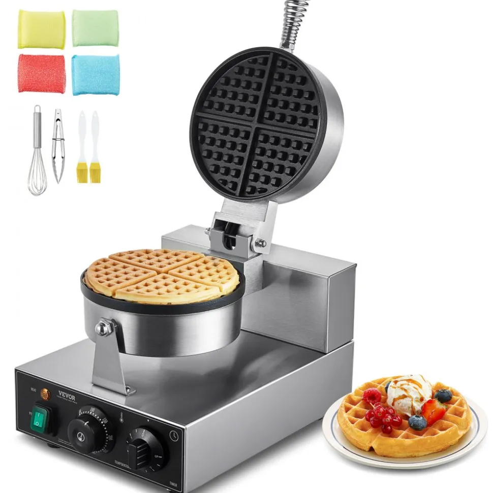VEVOR Commercial Waffle Maker, 10PCS Rectangle Waffle Baker Machine, 1550W Non-Stick Stainless Steel Belgian Waffle Iron with Temp and Time Control, Handle, for Restaurant Bakery Snack Bar Family