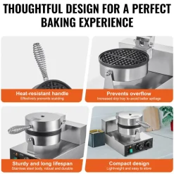 VEVOR Commercial Waffle Maker, 10PCS Rectangle Waffle Baker Machine, 1550W Non-Stick Stainless Steel Belgian Waffle Iron with Temp and Time Control, Handle, for Restaurant Bakery Snack Bar Family