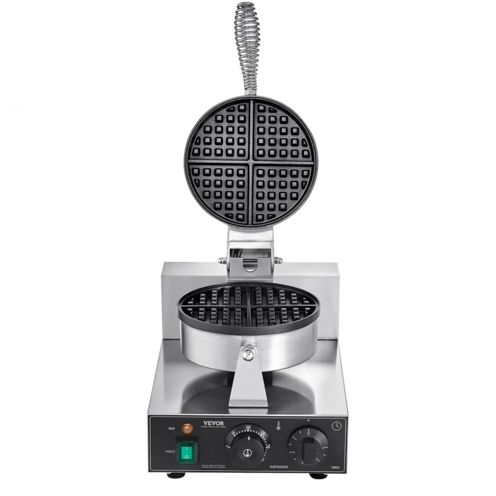 VEVOR Commercial Waffle Maker, 10PCS Rectangle Waffle Baker Machine, 1550W Non-Stick Stainless Steel Belgian Waffle Iron with Temp and Time Control, Handle, for Restaurant Bakery Snack Bar Family