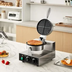 VEVOR Commercial Waffle Maker, 10PCS Rectangle Waffle Baker Machine, 1550W Non-Stick Stainless Steel Belgian Waffle Iron with Temp and Time Control, Handle, for Restaurant Bakery Snack Bar Family