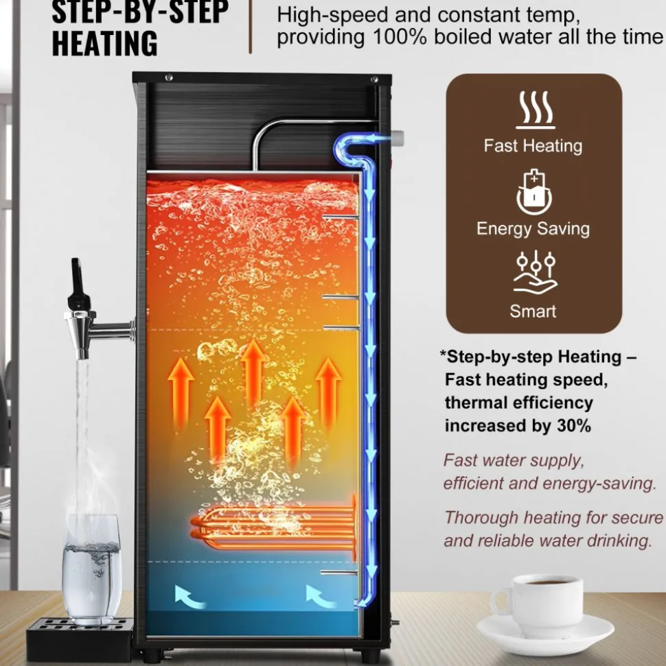 VEVOR Commercial Water Boiler, Electric Hot Water Dispenser with 316 Stainless Steel Heating Tube, 1500W Step-by-step Fast Heating 50L per Hour Hot Water Boiler, for Coffee Tea Restaurant Office