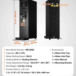 VEVOR Commercial Water Boiler, Electric Hot Water Dispenser with 316 Stainless Steel Heating Tube, 1500W Step-by-step Fast Heating 50L per Hour Hot Water Boiler, for Coffee Tea Restaurant Office