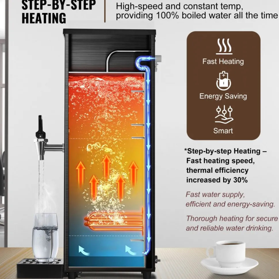 VEVOR Commercial Water Boiler, Electric Hot Water Dispenser with 316 Stainless Steel Heating Tube, 1500W Step-by-step Fast Heating 50L per Hour Hot Water Boiler, for Coffee Tea Restaurant Office