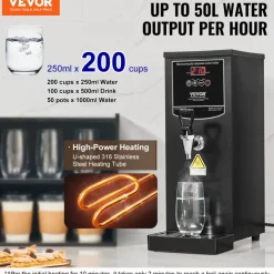 VEVOR Commercial Water Boiler, Electric Hot Water Dispenser with 316 Stainless Steel Heating Tube, 1500W Step-by-step Fast Heating 50L per Hour Hot Water Boiler, for Coffee Tea Restaurant Office