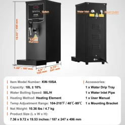 VEVOR Commercial Water Boiler, Electric Hot Water Dispenser with 316 Stainless Steel Heating Tube, 1500W Step-by-step Fast Heating 50L per Hour Hot Water Boiler, for Coffee Tea Restaurant Office