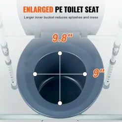 VEVOR Commode Chair, Bedside Commode with Wider Toilet Seat, 7-Level Adjustable Height, 5.8L Removable Bucket, Easy to Assemble, 350 LBS Capacity, Raised Toilet Seat for Adults Seniors